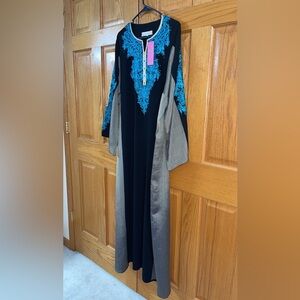 Middle Eastern Dress Abaya Kaftan Plus Size 2X-3X Black Blue Embroidery Beaded